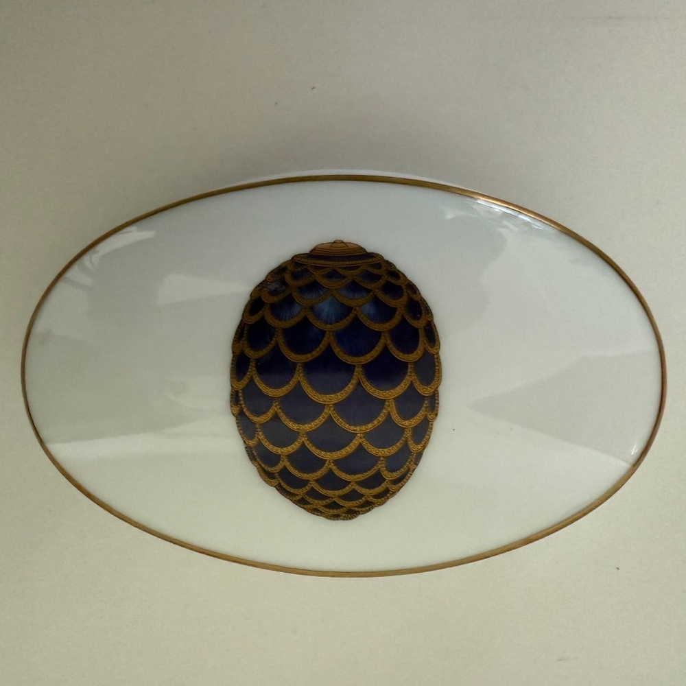 Limoges Faberge Lidded Trinket Box - Blue Gold Enamel Egg - France